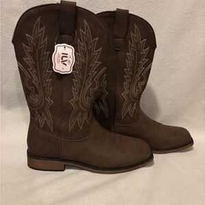 Women's Brown Western-Style Ankle Booties with Embroidered Shaft